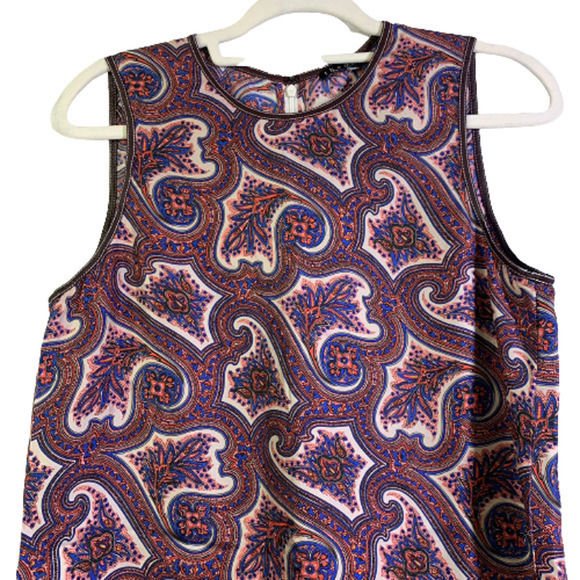 THEORY Red & Blue Brindina Veranda Paisley Silk Shift Dress - Picture 3 of 14